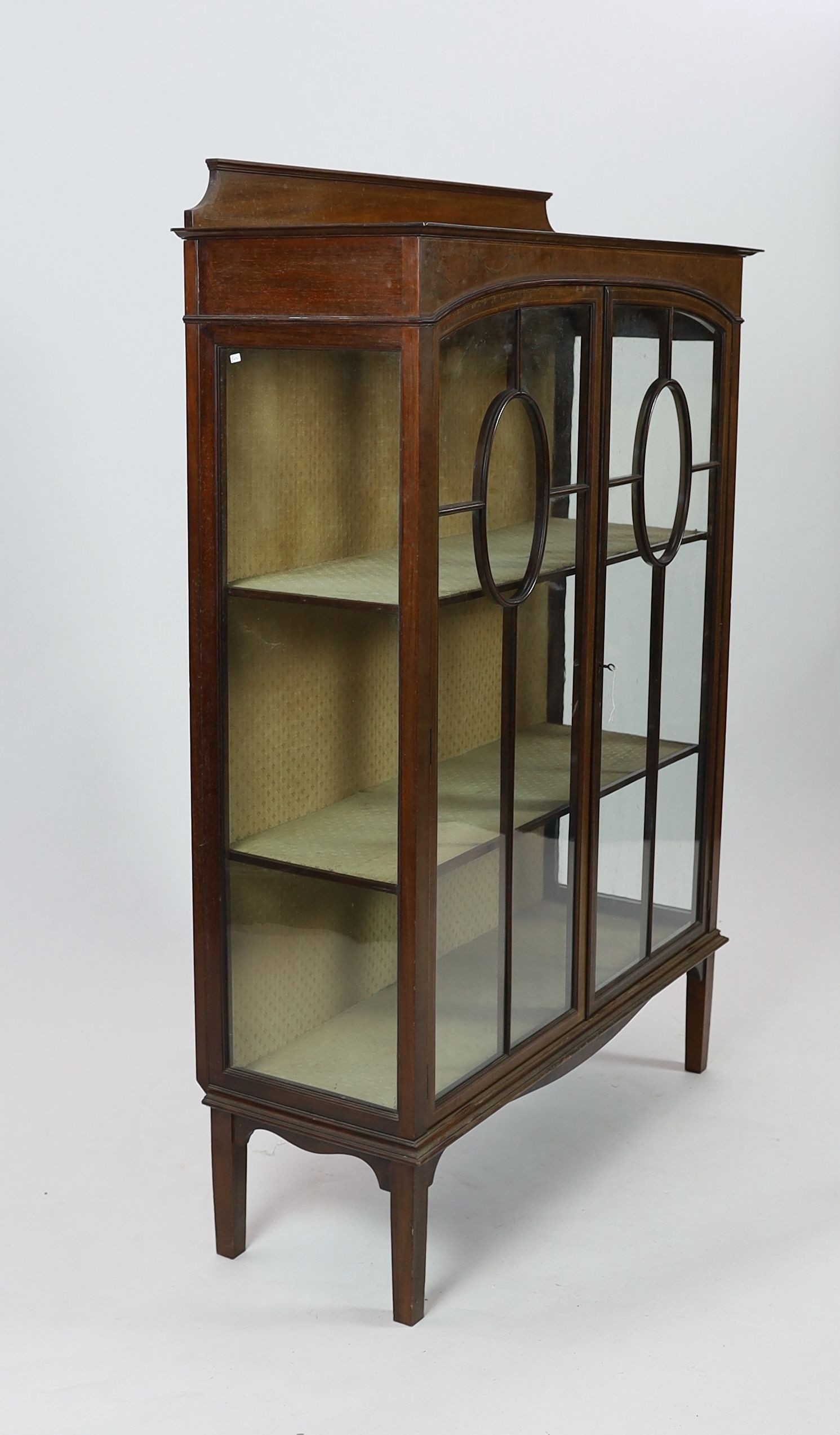 An Edwardian inlaid mahogany display cabinet, width 99cm depth 36cm height 144cm
